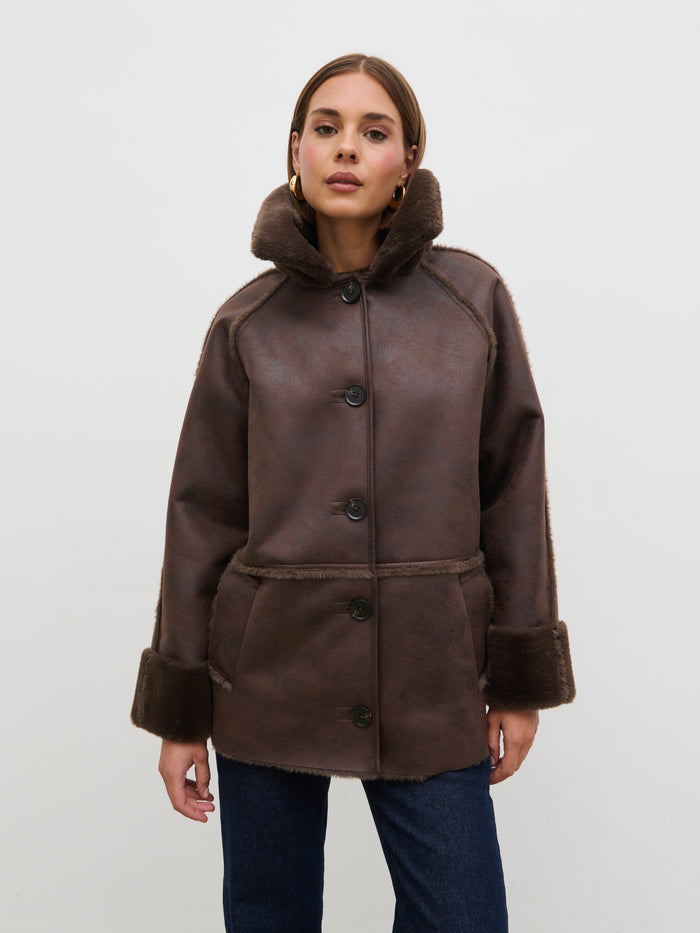 Soni Is 5'9" & Wears Size UK XS|Sawyer Aviator Coat - Brown
