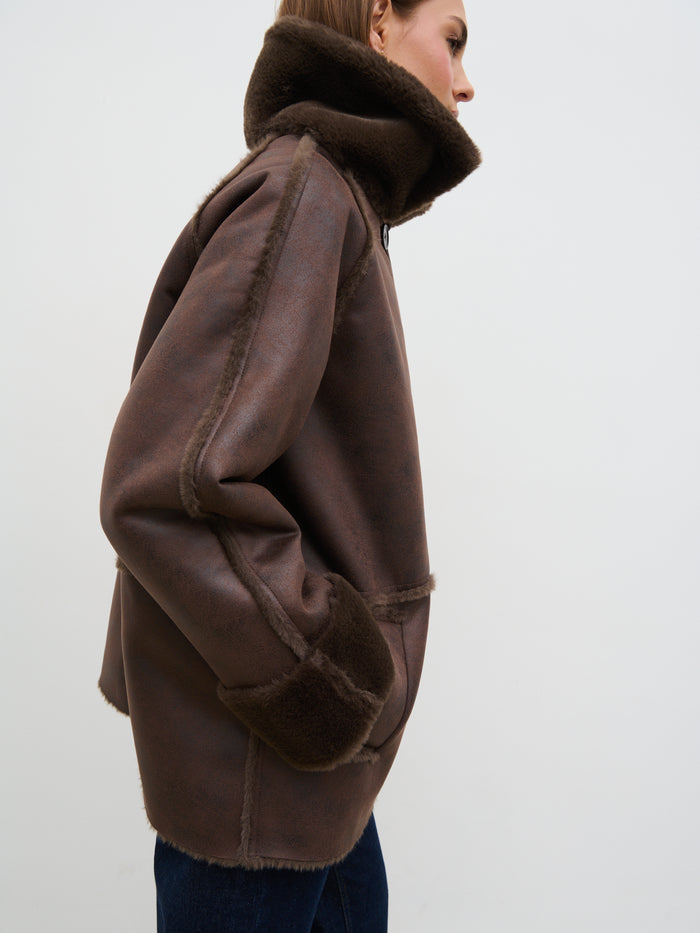 Soni Is 5'9" & Wears Size UK XS|Sawyer Aviator Coat - Brown