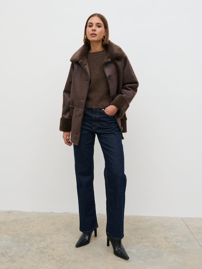 Soni Is 5'9" & Wears Size UK XS|Sawyer Aviator Coat - Brown