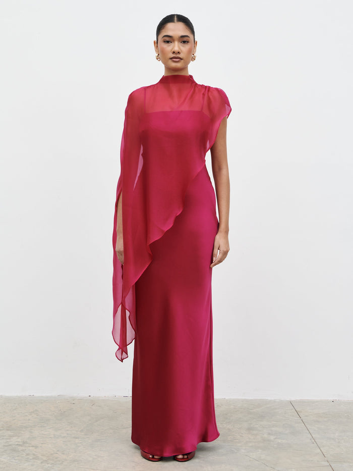 Candy Is 5'6" & Wears Size UK 8|Saylor Cape Maxi Dress - Berry