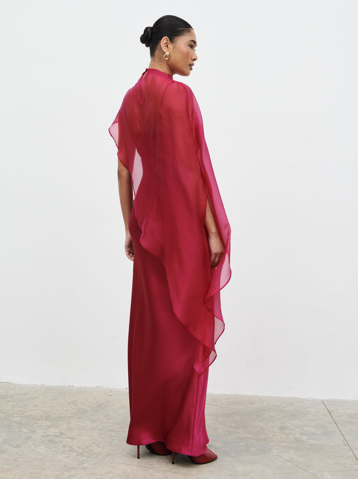 Candy Is 5'6" & Wears Size UK 8|Saylor Cape Maxi Dress - Berry