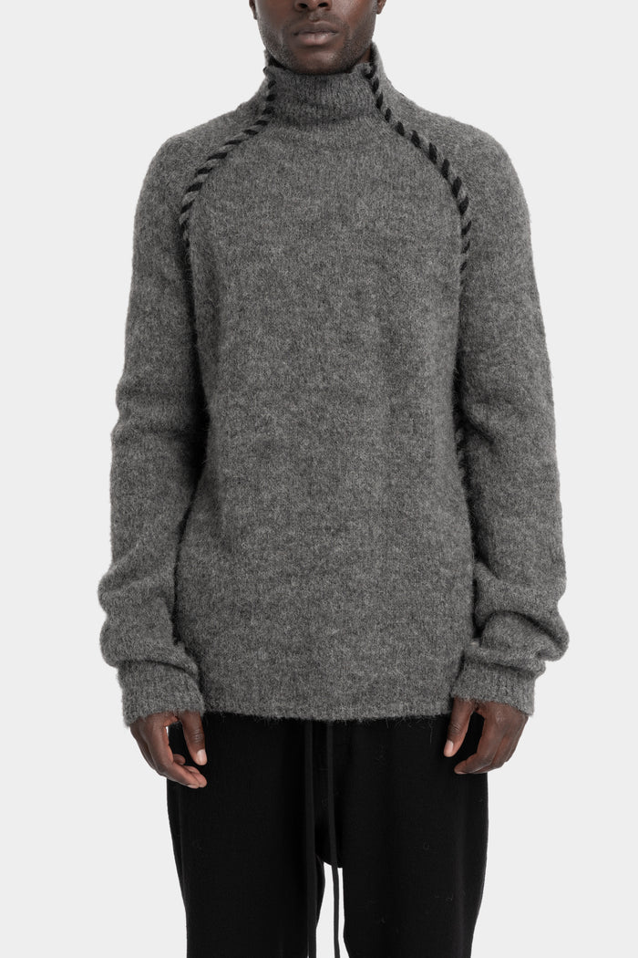 Thom Krom | AW25 - Scar-stitch high neck knit sweater MK125 Grey