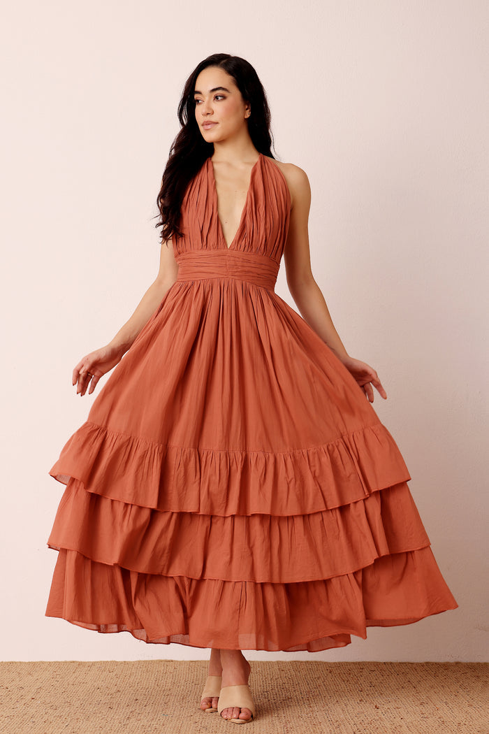 Selena Cotton Midaxi in Terracotta Rose