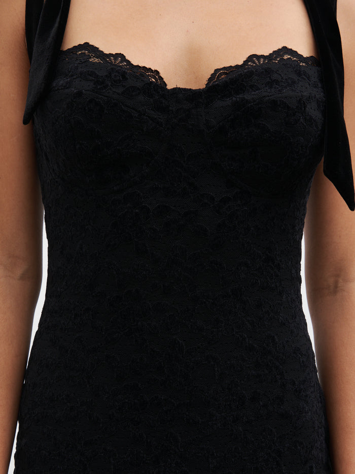 Lana is 5.9.5" & Wears Size UK 8|Serephina Lace Midaxi Dress - Black