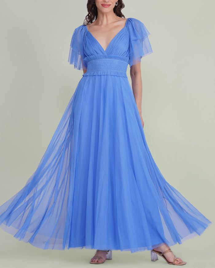 Shelby Tulle Maxi Dress in Marina Blue