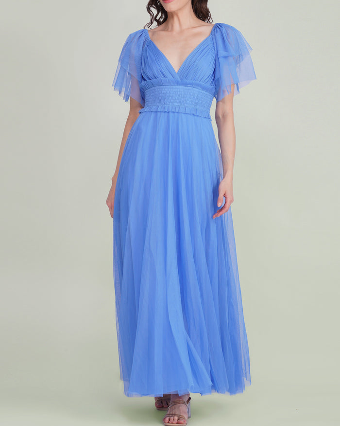 Shelby Tulle Maxi Dress in Marina Blue