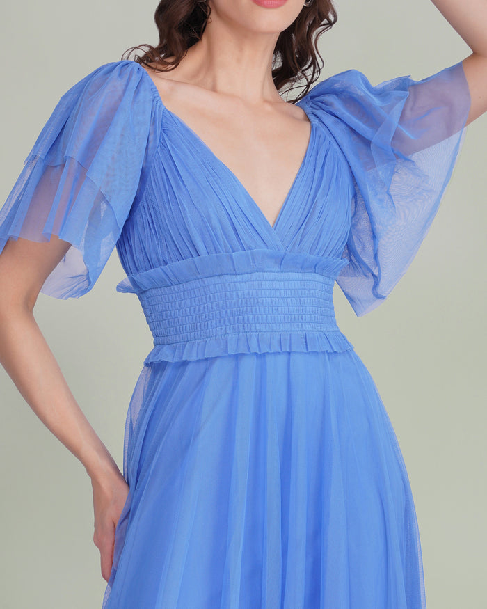 Shelby Tulle Maxi Dress in Marina Blue