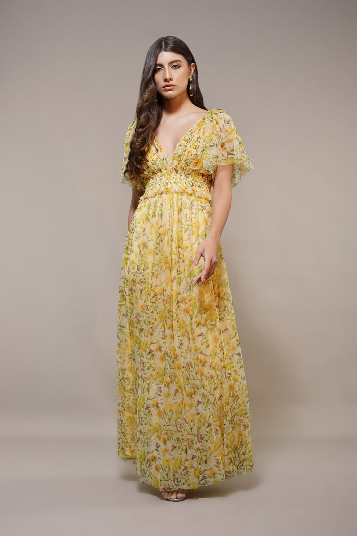 Shelby Yellow Printed Maxi Dress