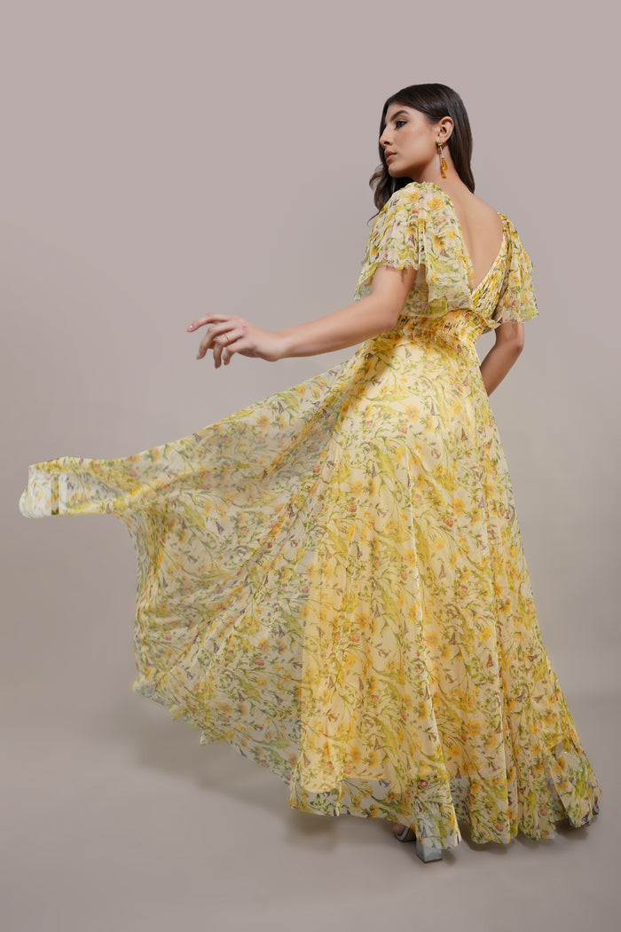 Shelby Yellow Printed Maxi Dress