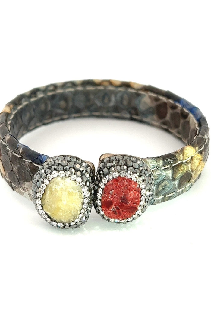 Style the Small Splendor Gemstone Leather Cuff Bracelet exclusively at Born To Glam