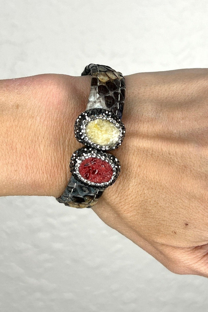 Style the Small Splendor Gemstone Leather Cuff Bracelet exclusively at Born To Glam