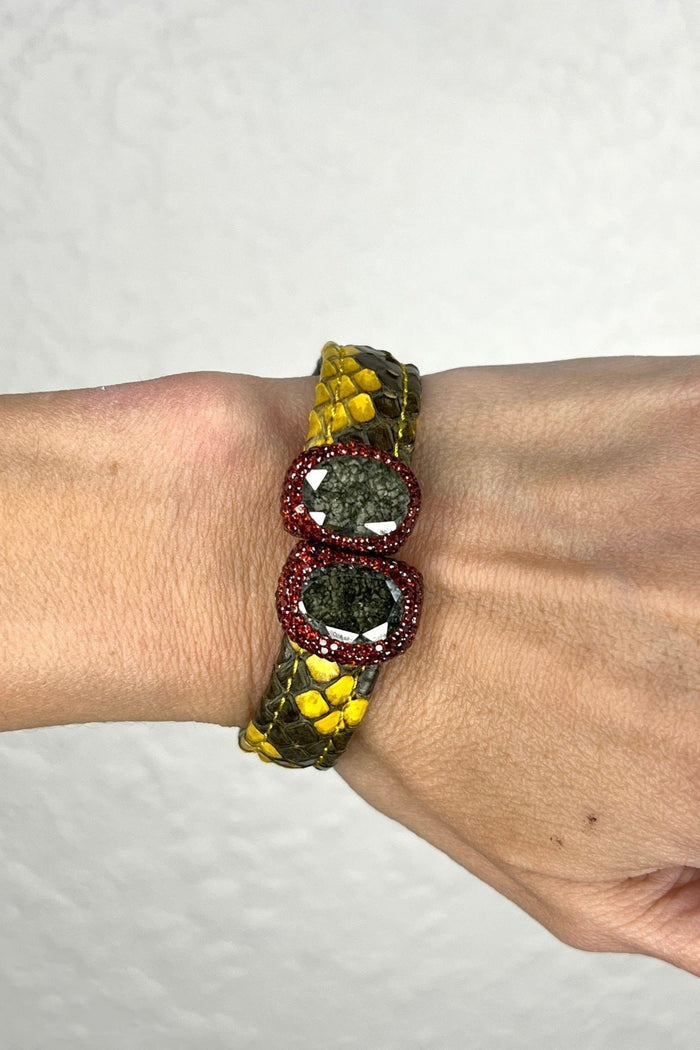 Style the Small Splendor Gemstone Leather Cuff Bracelet exclusively at Born To Glam