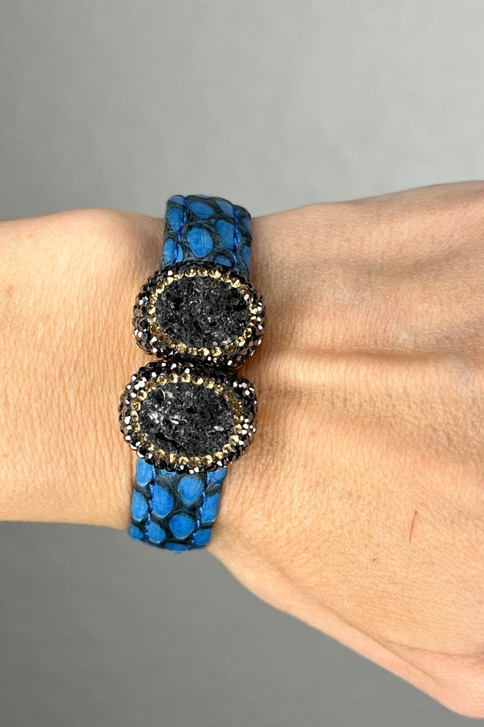 Style the Small Splendor Gemstone Leather Cuff Bracelet exclusively at Born To Glam