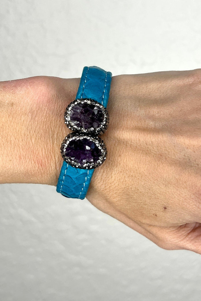 Style the Small Splendor Gemstone Leather Cuff Bracelet exclusively at Born To Glam