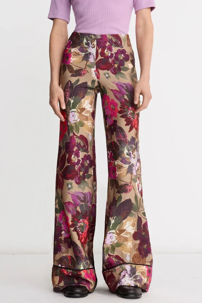Smythe Multi Piped Side-Zip Palazzo Pant - Brown Multi