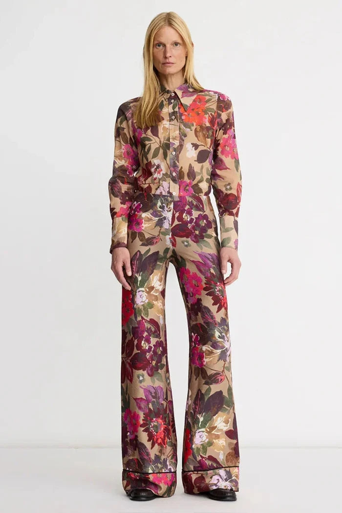 Smythe Multi Piped Side-Zip Palazzo Pant - Brown Multi