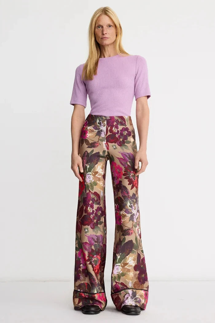 Smythe Multi Piped Side-Zip Palazzo Pant - Brown Multi