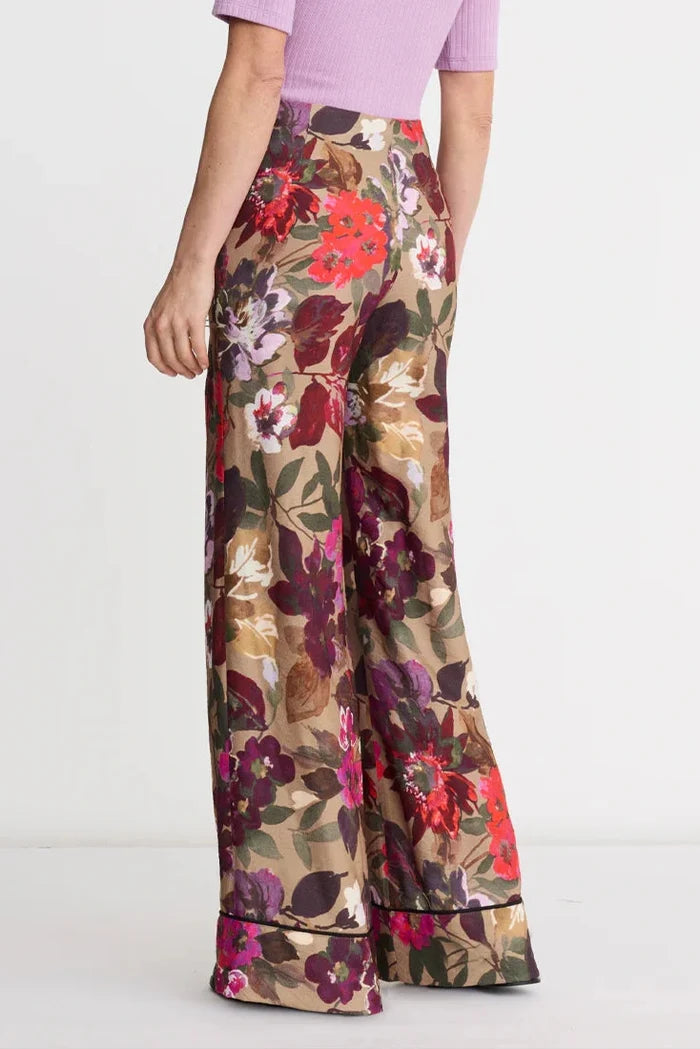 Smythe Multi Piped Side-Zip Palazzo Pant - Brown Multi