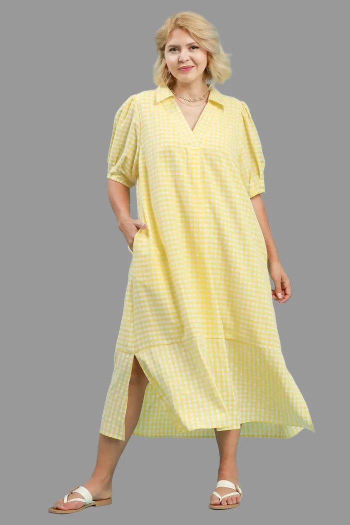 umgee women's plus size yellow gingham dress