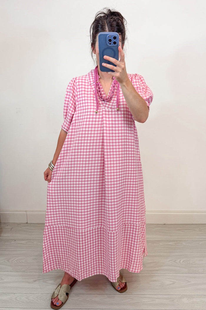 umgee pink gingham dress