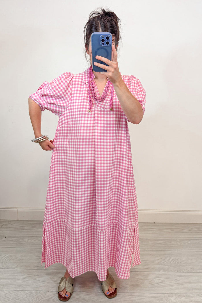 umgee pink gingham dress very relaxed