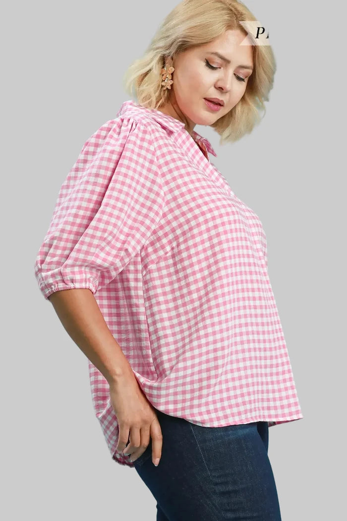 umgee plus size pink gingham top