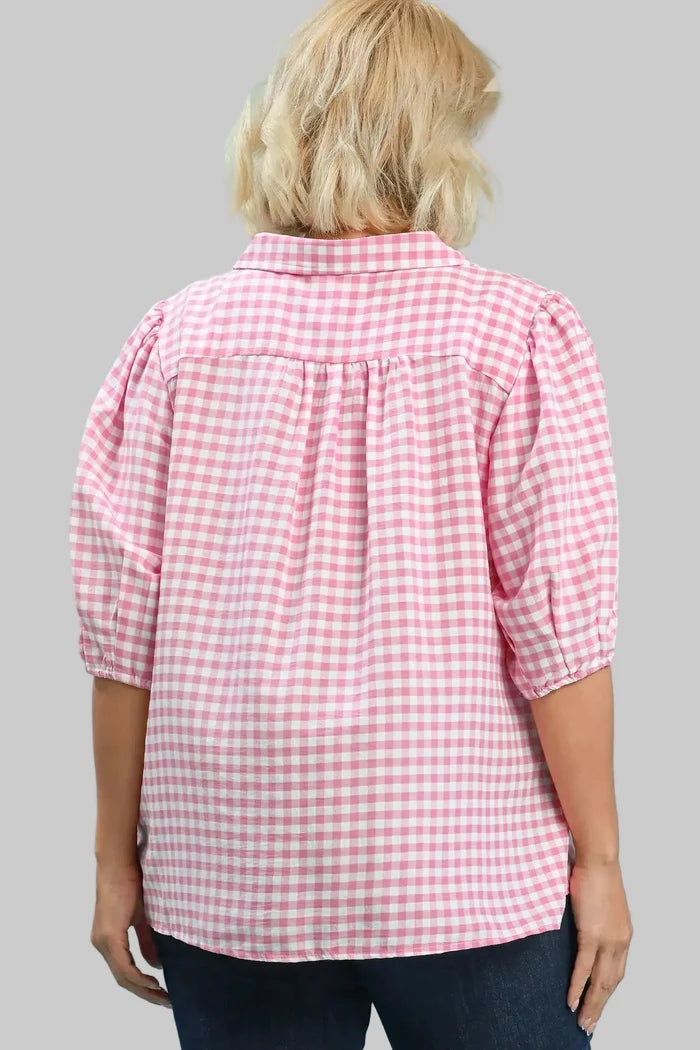umgee plus size gingham top back