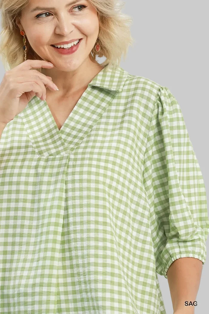 umgee plus size gingham top details