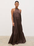Elle Is 5'3" & Wears Size UK 6|Story Contrast Maxi Day Dress - Brown