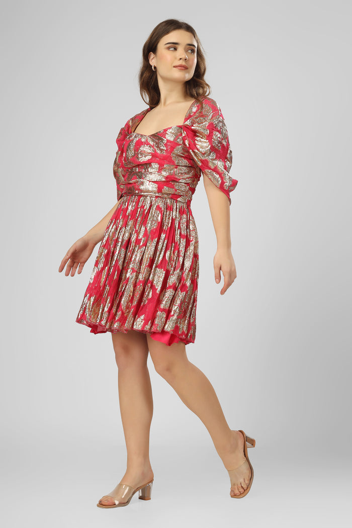 Sydney Metallic Printed Mini Dress in Fuchsia