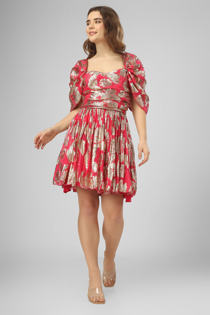 Sydney Metallic Printed Mini Dress in Fuchsia