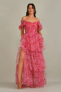 Sydney Tulle Maxi Dress in Red Print