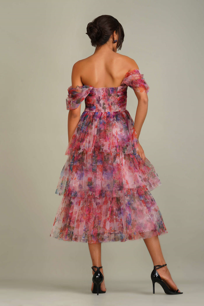 Sydney Tulle Midi Dress in Mixed Floral