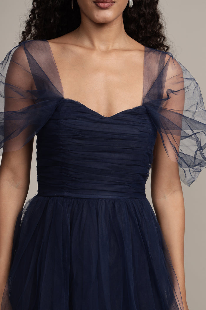 Sydney Tulle Midi Dress in Navy