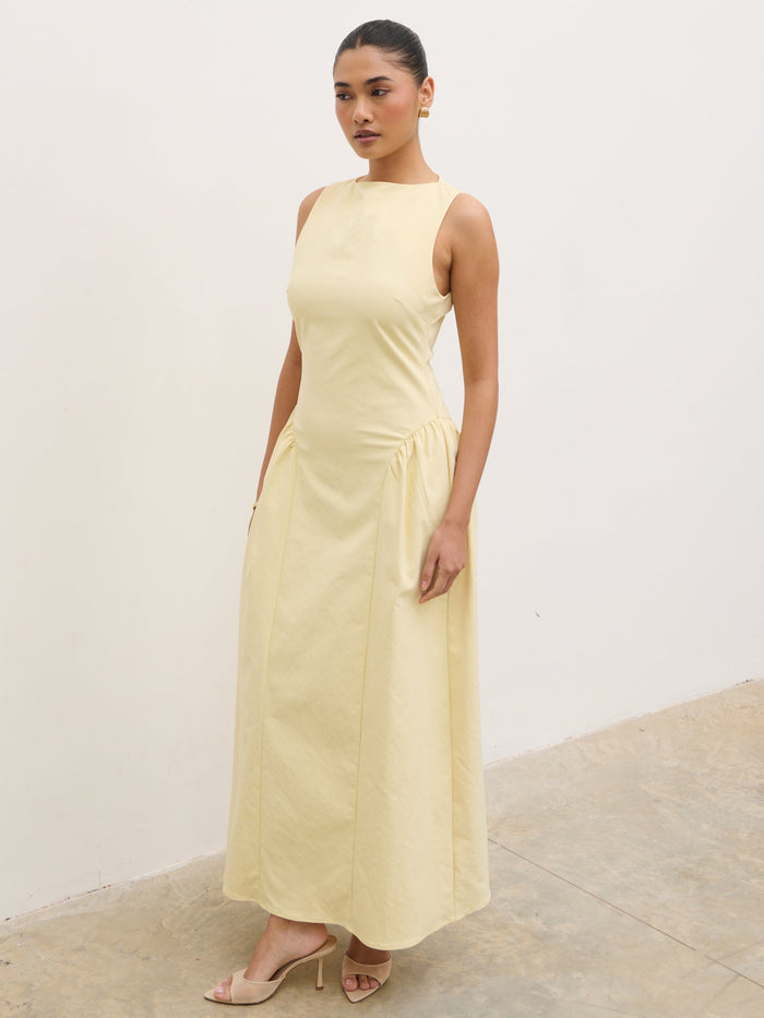 Candy Is 5'6" & Wears Size UK 8|Sylvie Slash Neck Midaxi Dress - Lemon