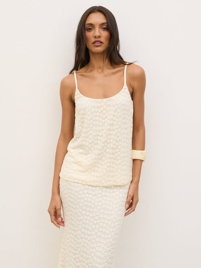 Lana is 5'9" & Wears Size UK 8|Talia Floral Strappy Top - Cream