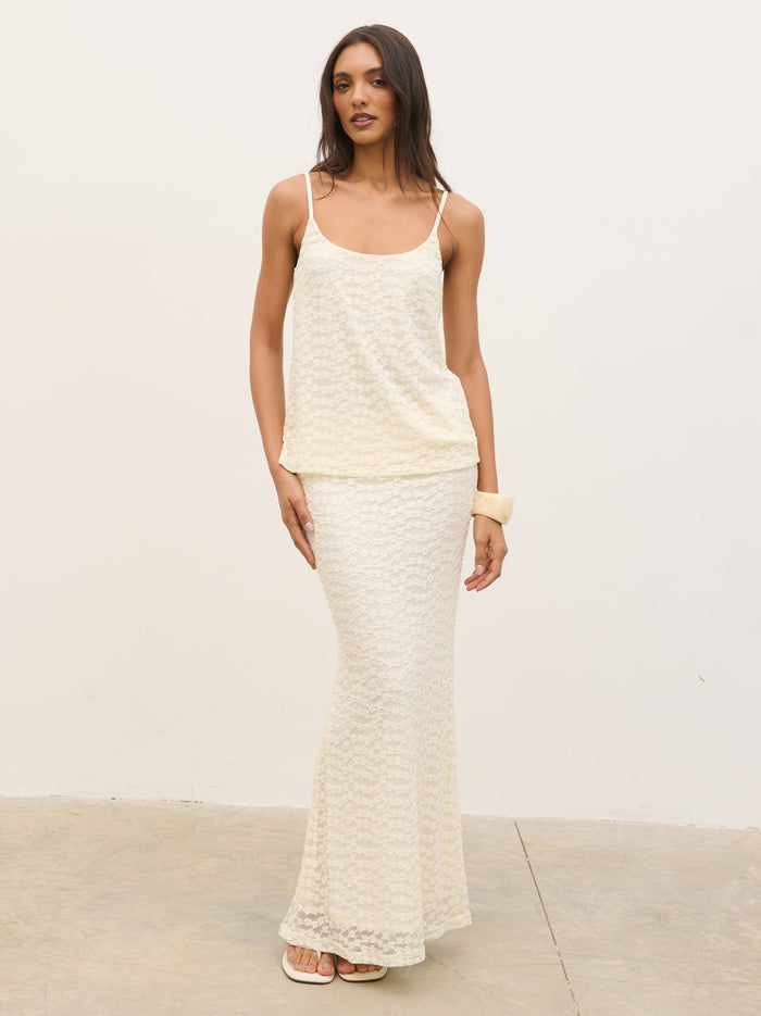 Lana is 5'9" & Wears Size UK 8|Talia Floral Strappy Top - Cream