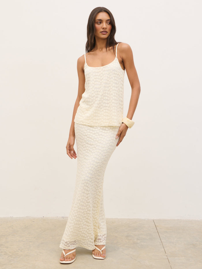 Lana is 5'9" & Wears Size UK 8|Talia Floral Strappy Top - Cream