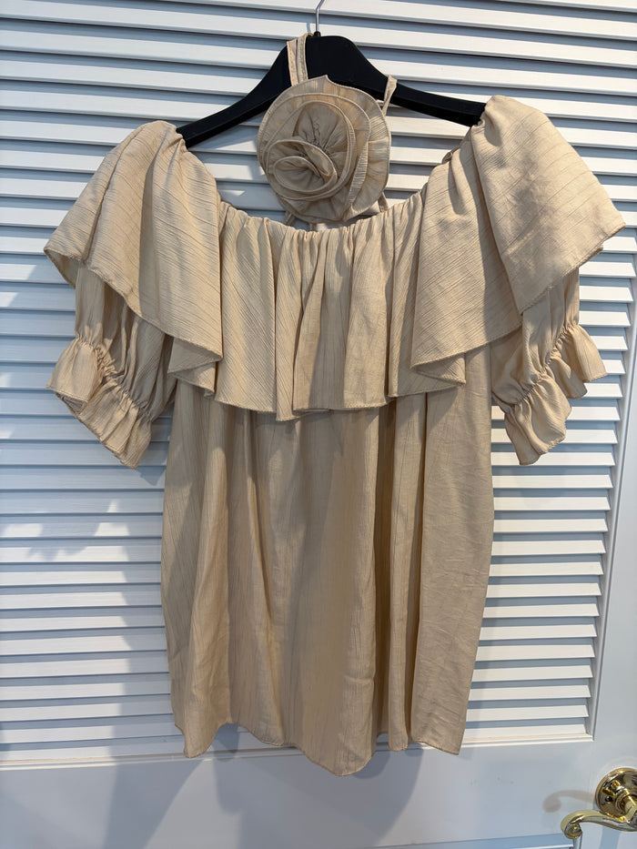Tan Off Shoulder Ruffle Top - Born To Glam