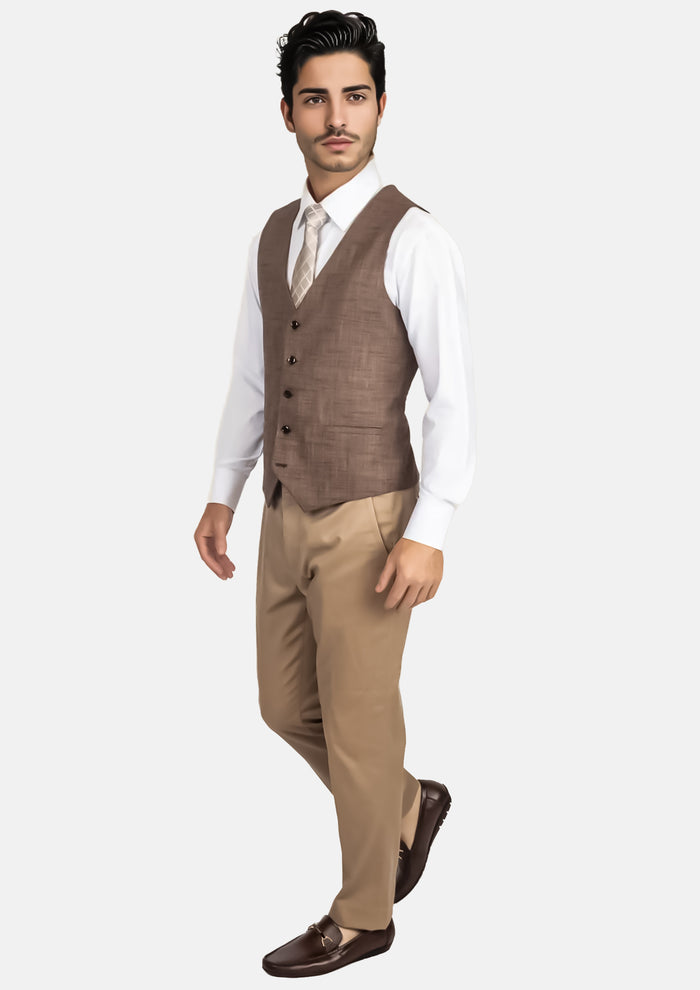 Tawny Brown Hopsack Vest