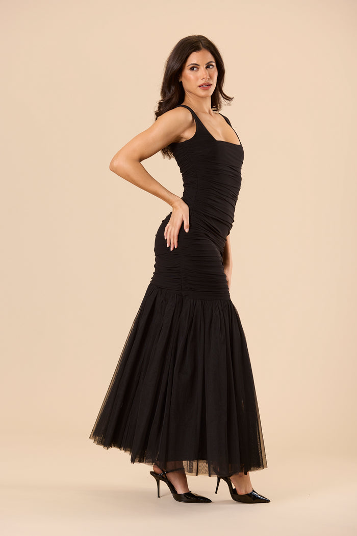 Tiana Tulle Maxi Dress in Black