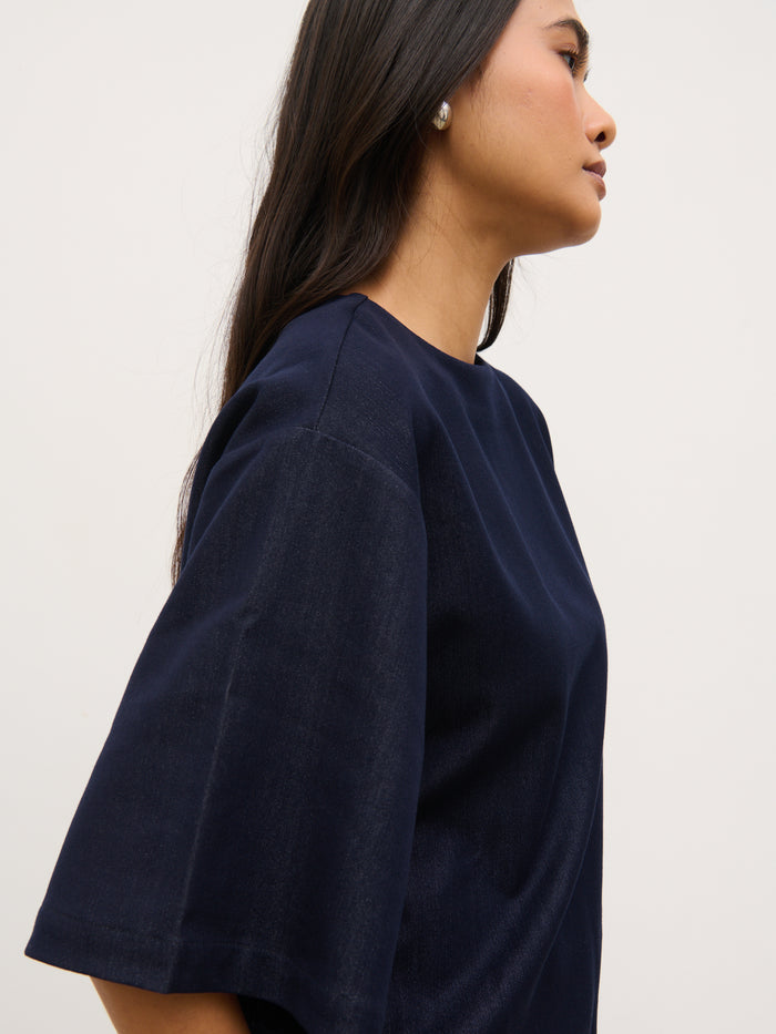 Candy Is 5'6" & Wears Size UK 8|Tiff Boxy T-Shirt - Indigo