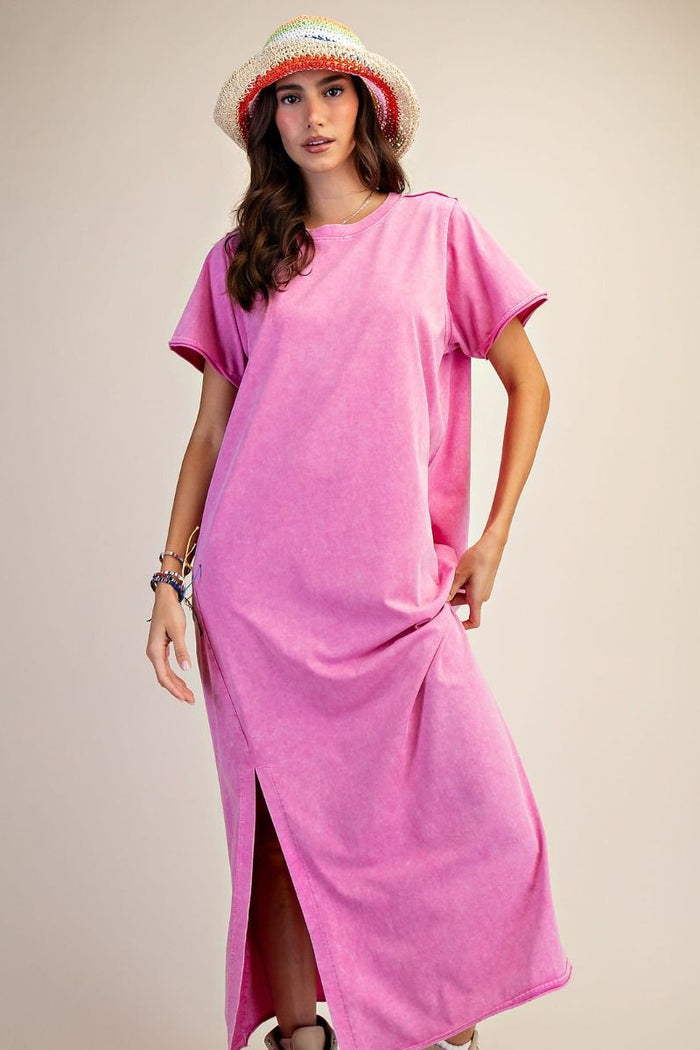 women's plus size pink cotton knit maxi dress