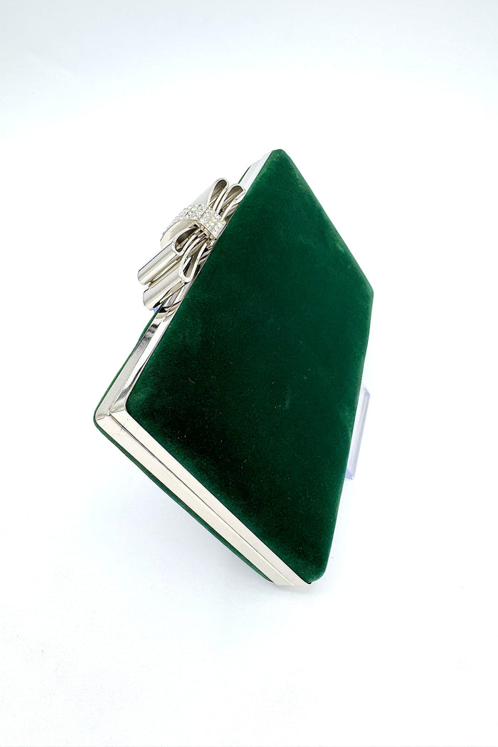 Tres Chic  Silver Bow Clutch Green Velvet