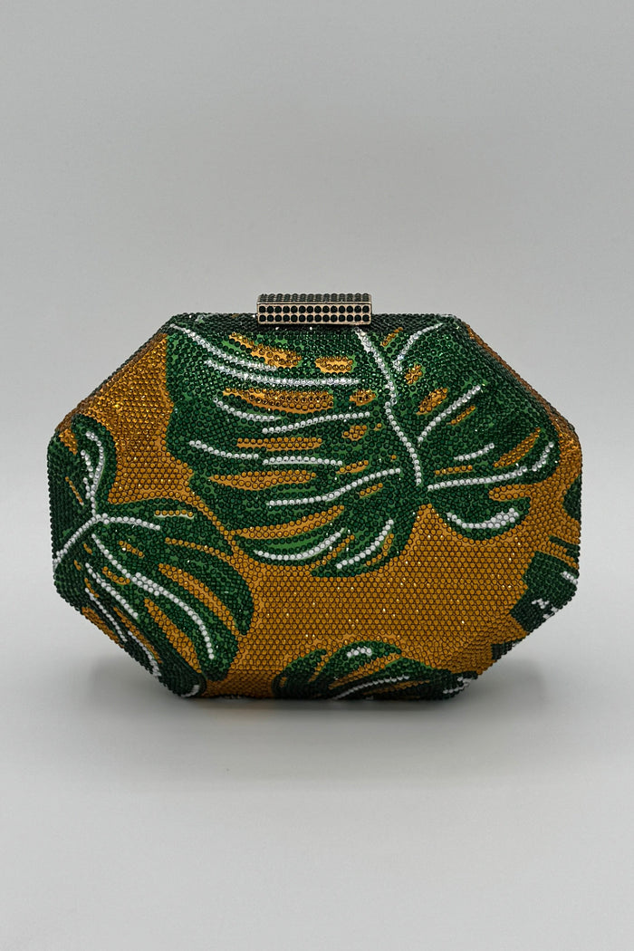 Tres Chic Sparkle Leaf Clutch Gold/Green