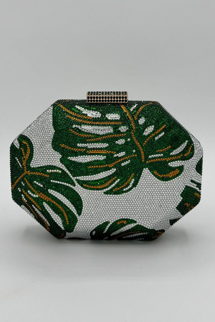Tres Chic Sparkle Leaf Clutch Silver/Green