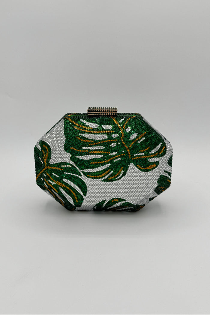Tres Chic Sparkle Leaf Clutch Silver/Green