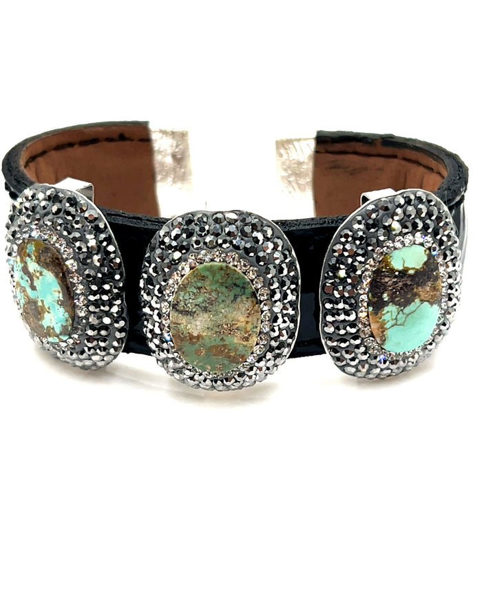 Style the Triple Gemstone & Crystal Leather Cuff Bracelet exclusively at Born To Glam