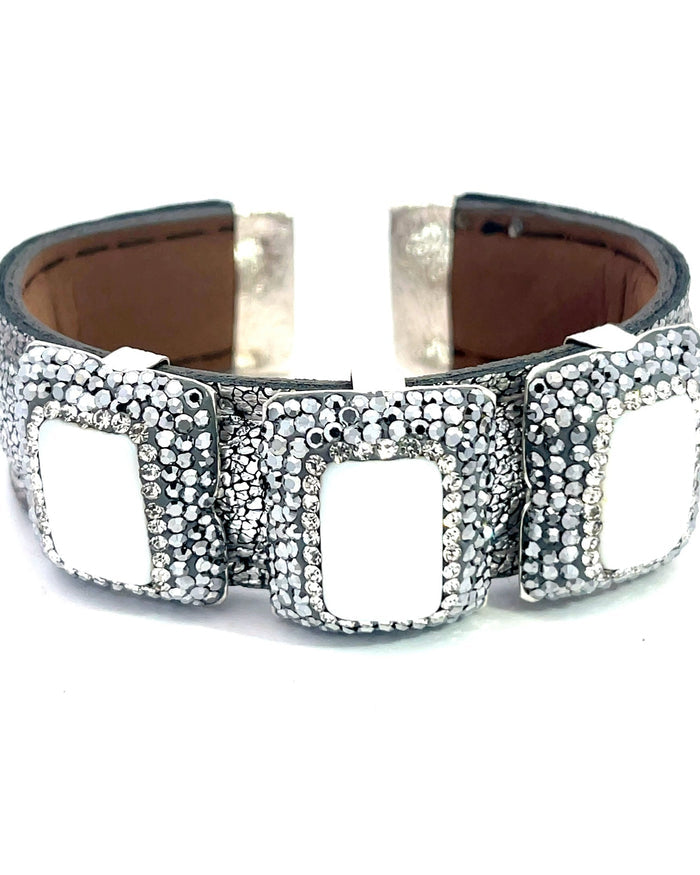 Style the Triple Gemstone & Crystal Leather Cuff Bracelet exclusively at Born To Glam