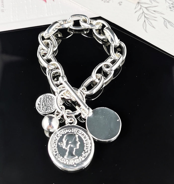 Tripple Coin Toggle Bracelet- Silver